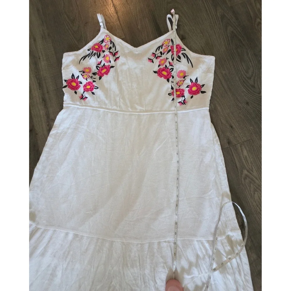 Women XXL White Floral Embroidered Tiered Maxi Dress Gauze Boho Summer Sun Dress